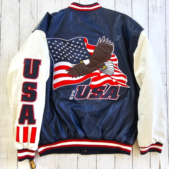 NEW Steve & Barry's Patriotic USA American Flag Eagle Leather Varsity Jacket L - Picture 16 of 16
